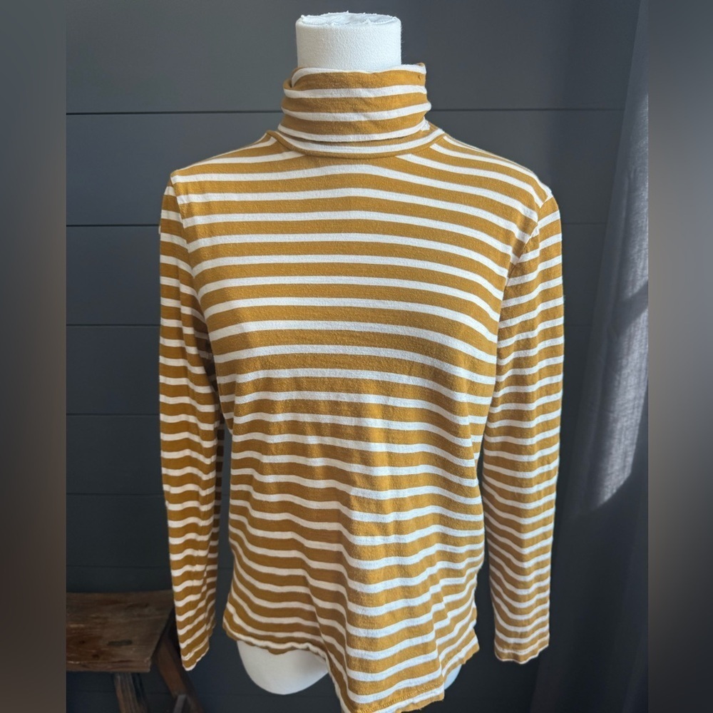 Madewell Mustard and White Striped Soft Turtleneck Traditional Layering Fall